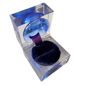 Vintage Lucite Acrylic Cobalt Blue Orb Ring Box Clear Square Hinged Jewelry Case